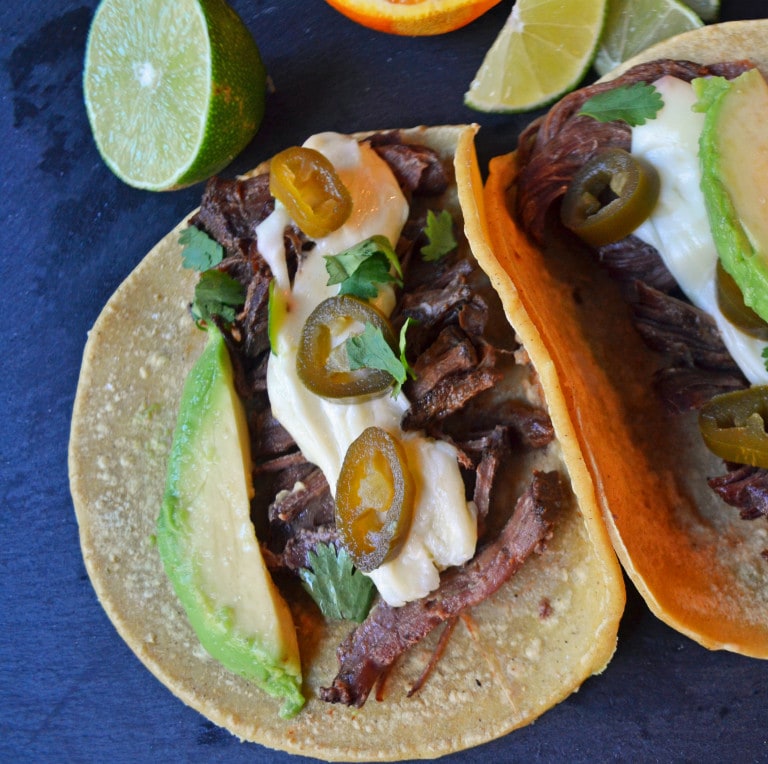 Beef Barbacoa Tacos with Pepper Jack Queso – Modern Honey