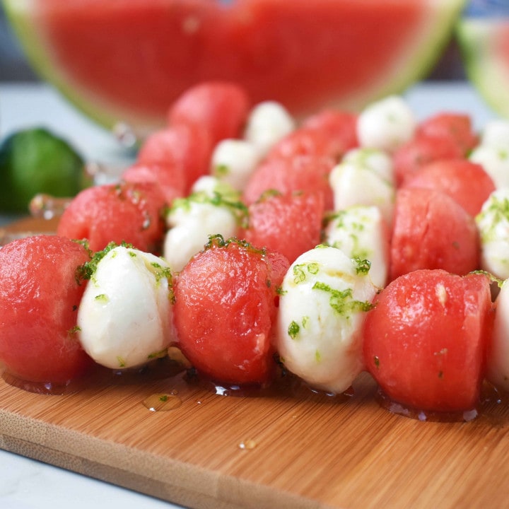 Fresh Mozzarella Watermelon Skewers With Honey Lime Drizzle – Modern Honey