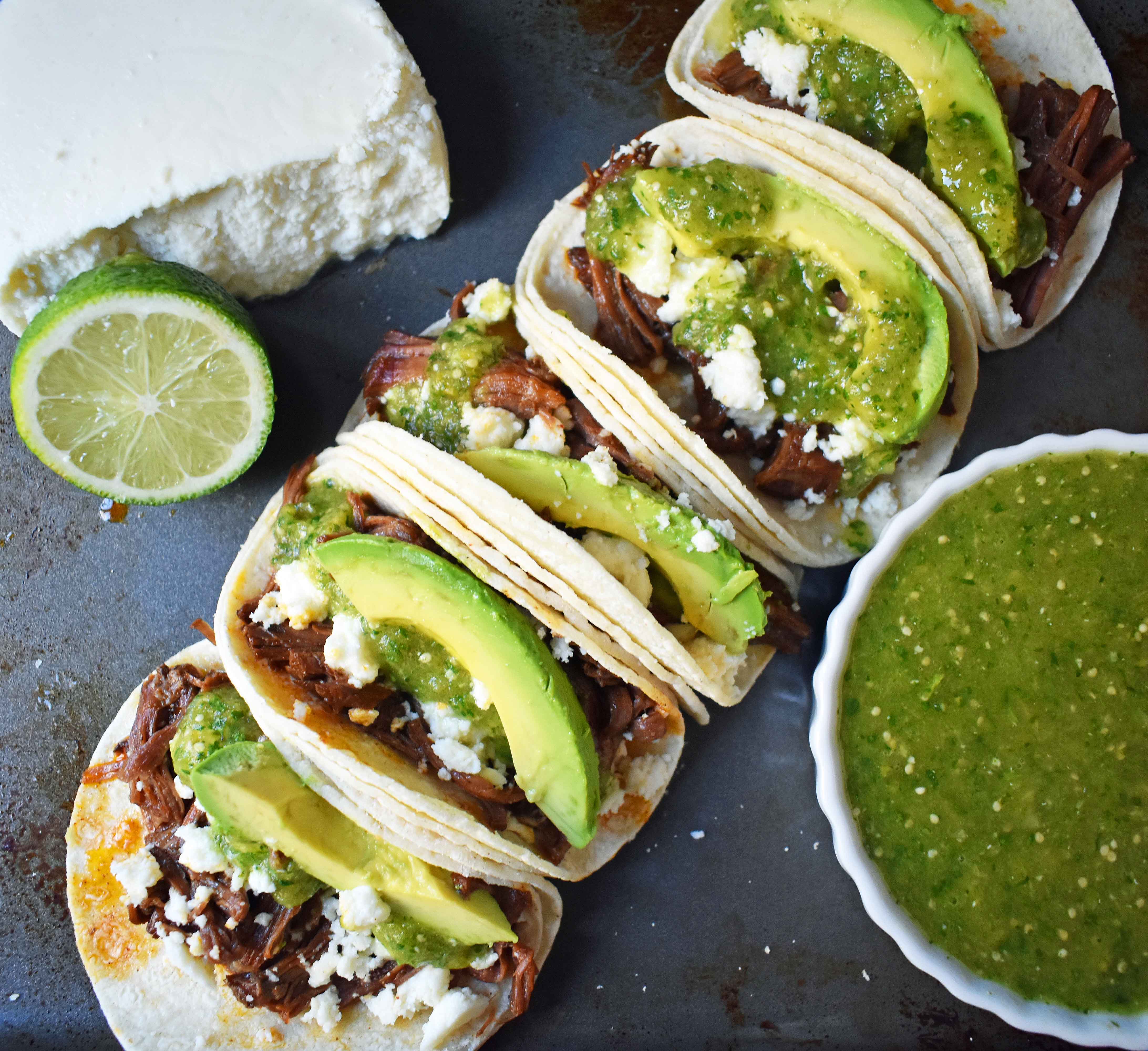 Slow Cooker Beef Barbacoa Tacos with Tomatillo Salsa – Modern Honey
