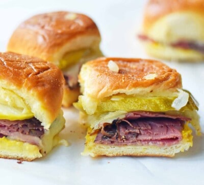 Hot Pastrami and Swiss Tailgate Sliders – Modern Honey