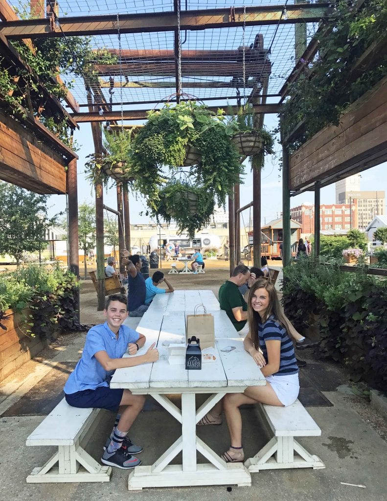 Picnic tables at Magnolia Market at the Silos  Modern Honey