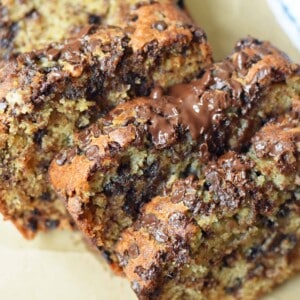 The best ever chocolate chip banana bread. Moist and delicious banana bread with chocolate chips. Banana bread made with butter, oil, and sour cream to create a perfect banana bread.