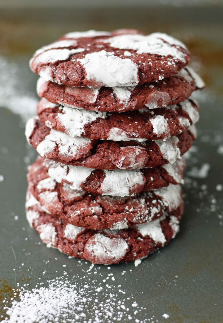 valentines day red velvet crinkle cookies