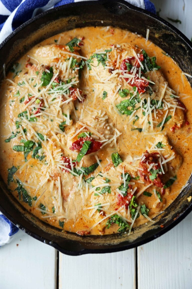 Skillet Chicken with Sun-Dried Tomato Cream Sauce – Modern Honey