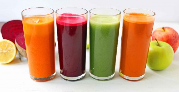 Healthy Juice Cleanse Recipes. Four health fresh fruit and vegetable juice recipes. How to make fresh juices at home for a fraction of the price. Find out the immune boosting and health benefits from juicing. www.modernhoney.com #juicing #juices #fruitandvegetablejuices #juicingrecipes