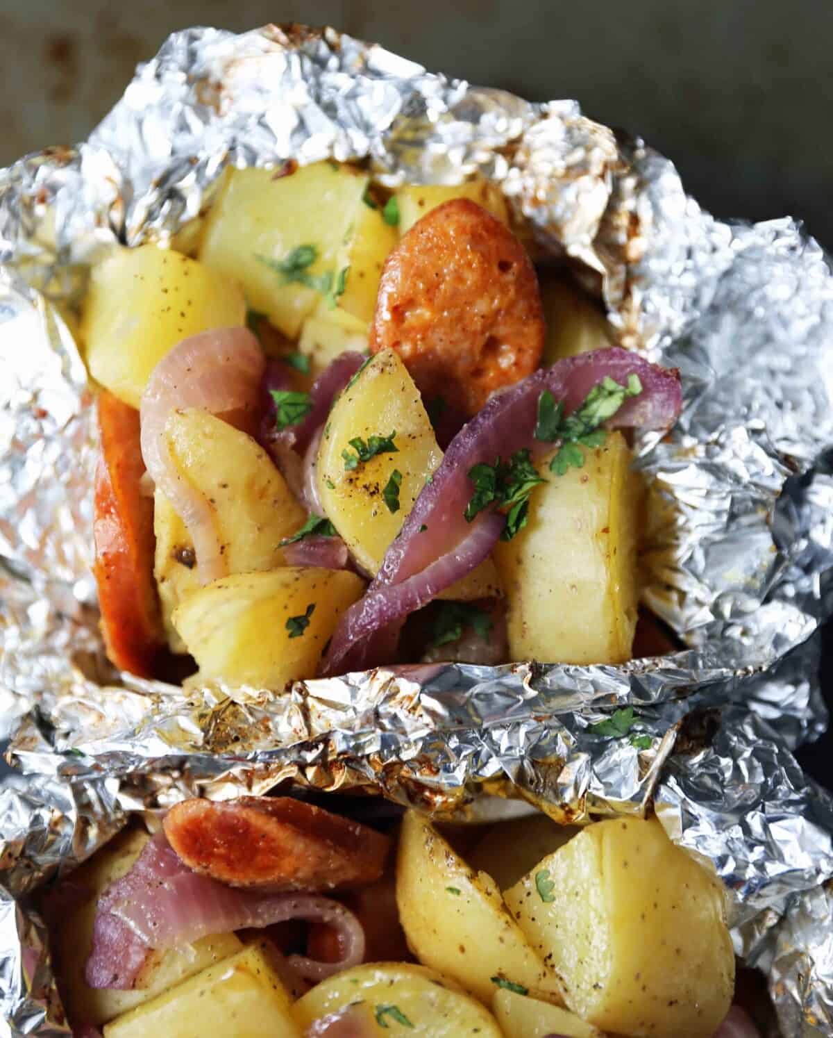 Sausage Potato Foil Packets – Modern Honey