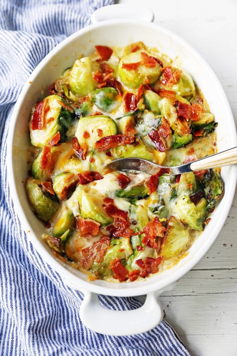 Creamy Cheesy Brussels Sprouts with Bacon – Modern Honey