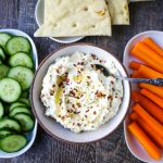 Mediterranean Creamy Feta Cheese Dip A creamy feta cheese dip with extra-virgin olive oil, feta cheese, cream cheese, garlic, fresh lemon zest, and red chili flakes. www.modernhoney.com #dip #dips #appetizer #appetizers #fetadip #fetacheesedip #superbowl