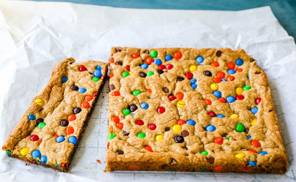 M & M Cookie Bars – Modern Honey