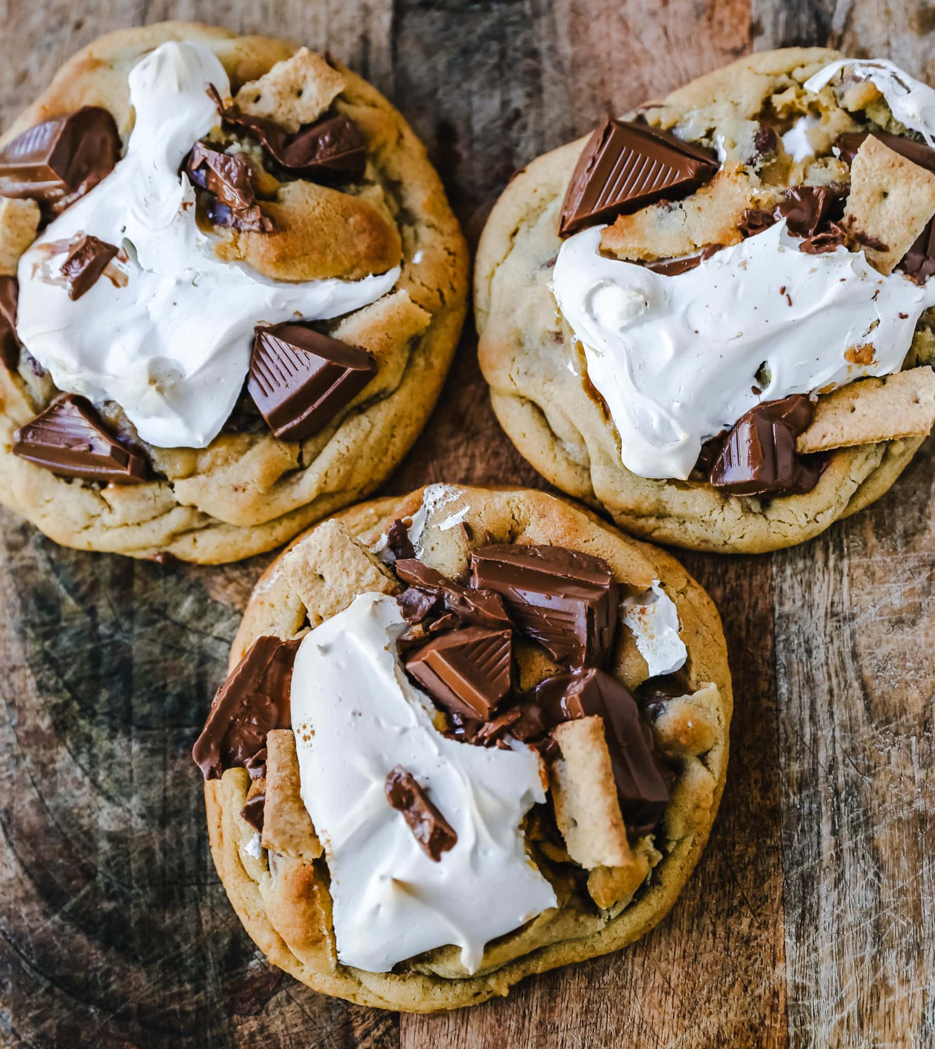 Chocolate Chip S'mores Cookies Warm milk chocolate chip cookies with c...