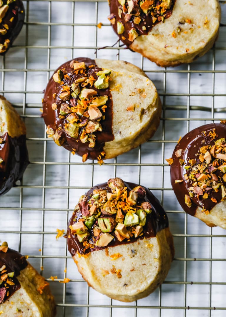 Chocolate Dipped Pistachio Shortbread Cookies – Modern Honey