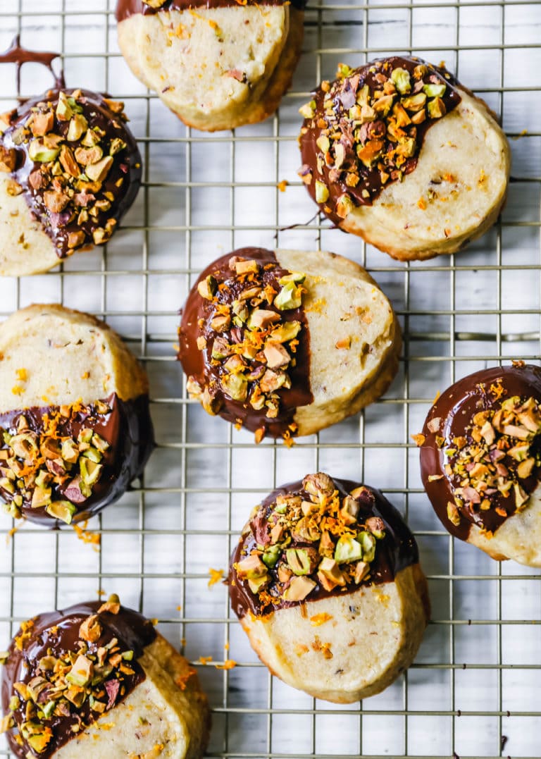 Chocolate Dipped Pistachio Shortbread Cookies – Modern Honey