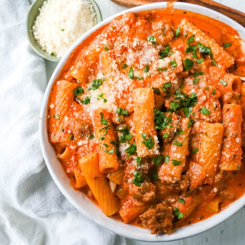 Date Me Creamy Sausage Rigatoni Pasta – Modern Honey