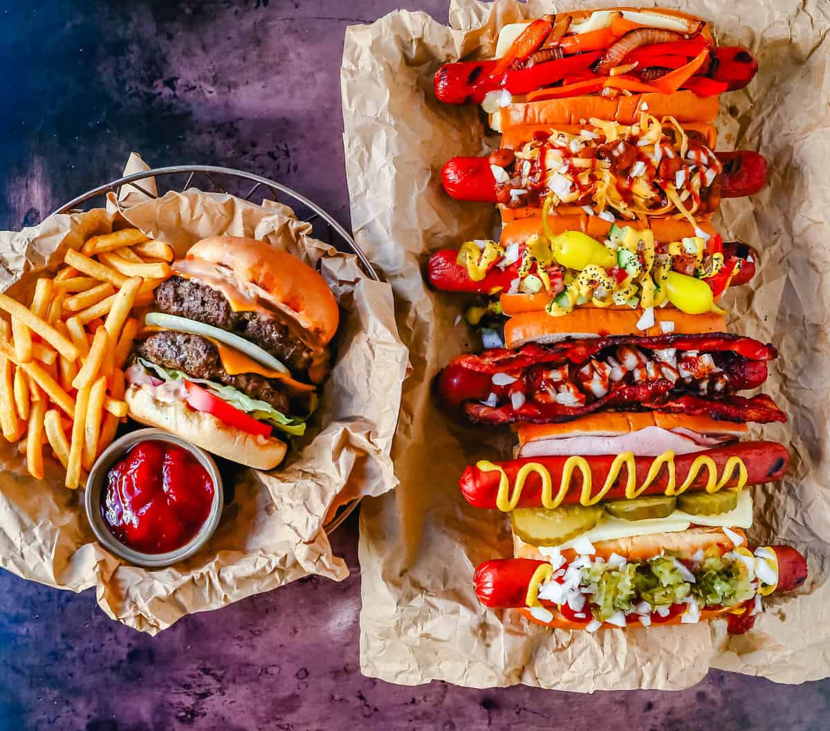 Gourmet Hot Dogs with Healthy Colorful Toppings