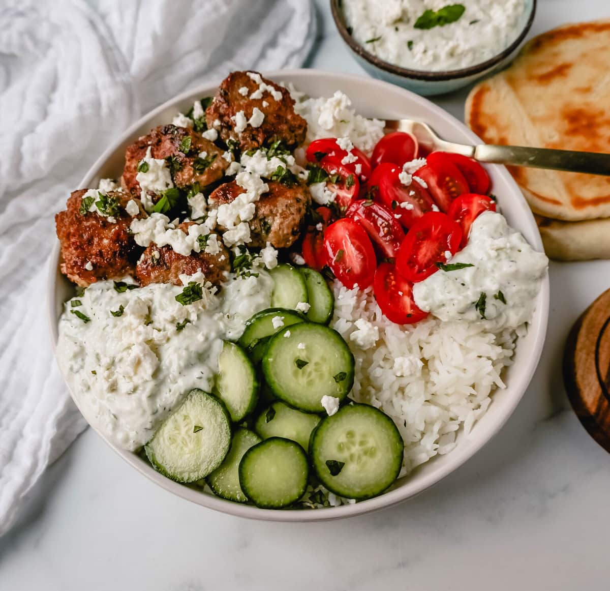 Greek Chicken Meatballs Bowls With Tzatziki Sauce – Modern Honey