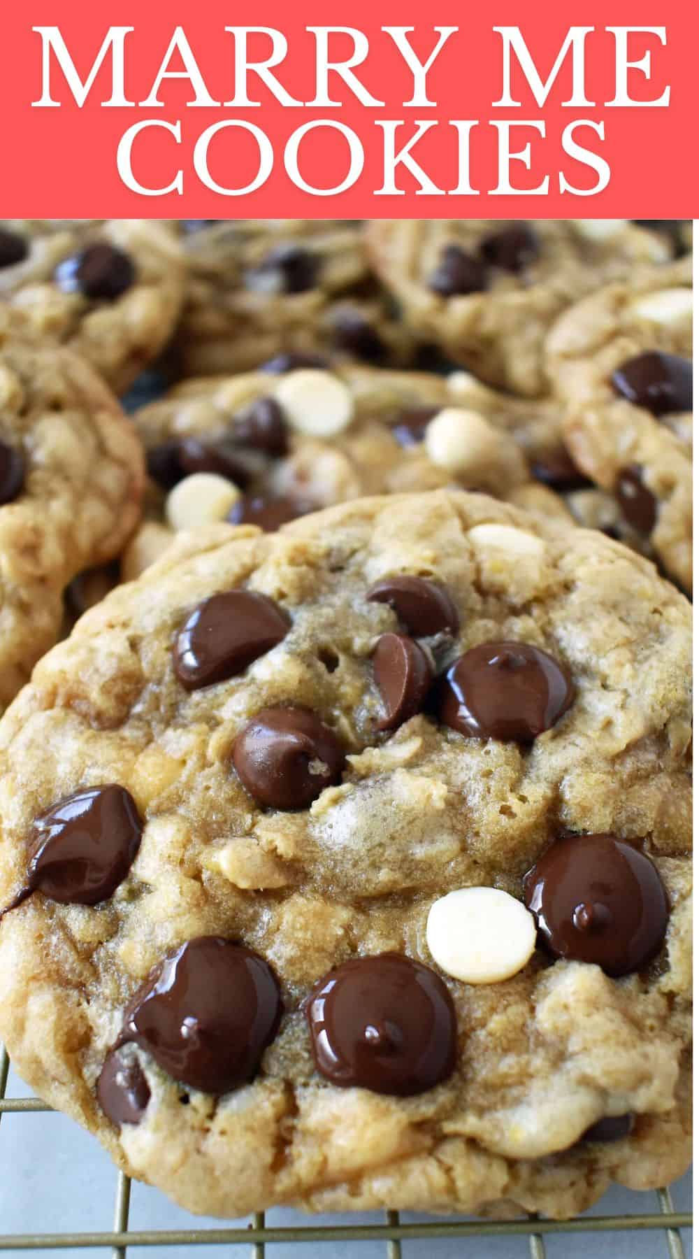 How to make the famous "I Want to Marry You Cookies" aka Marry Me Cookies. These brown butter cookies with oatmeal, semi sweet chocolate chips, and white chocolate are known to cause marriage proposals.