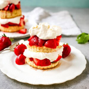 The Best Strawberry Shortcake with Homemade Sweet Biscuits, Sliced Strawberries, and Sweetened Whipped Cream. The sweet biscuits paired with sugared, syrupy strawberries, and fluffy whipped cream.