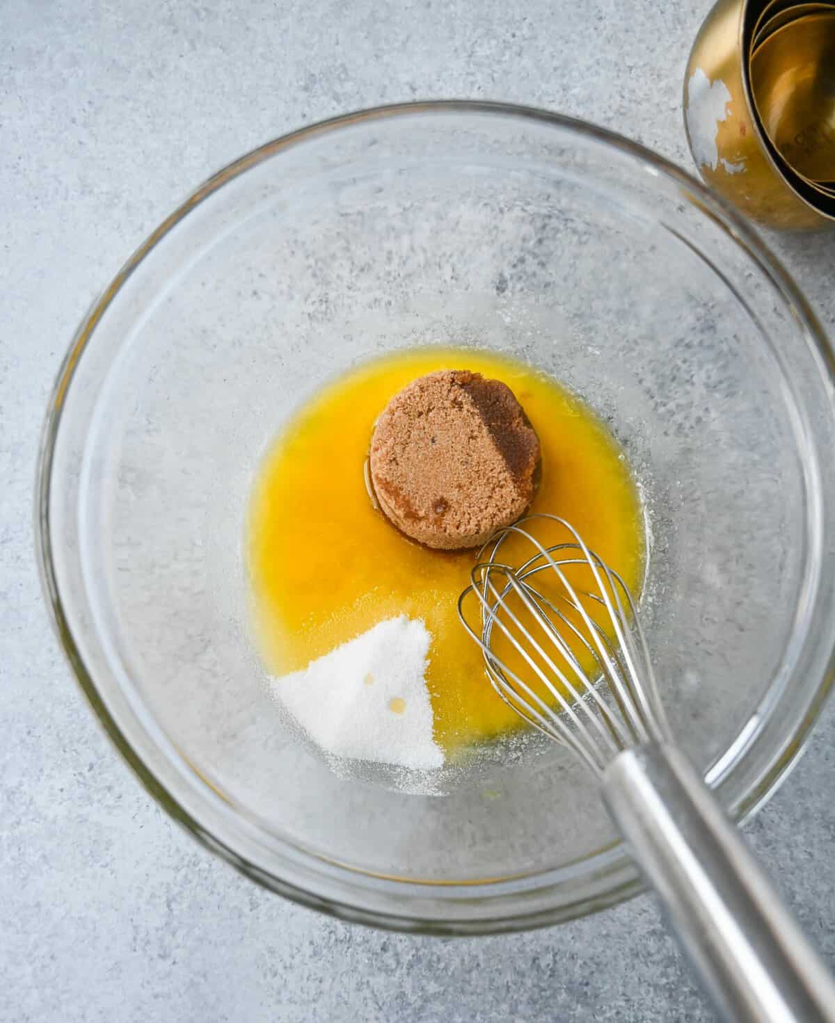 Mixing butter and sugars together to make edible cookie dough