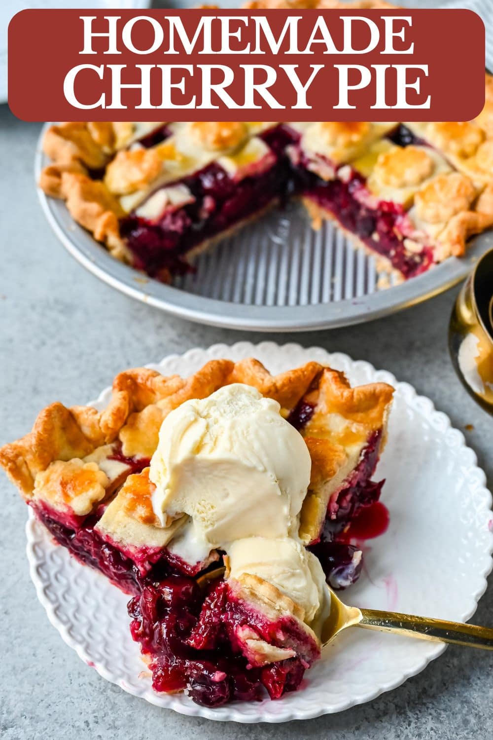 Homemade cherry pie is bursting with sweet-tart cherries nestled in a flaky, golden crust and topped with vanilla bean ice cream. I am sharing tips and tricks for making sweet cherry pie at home.