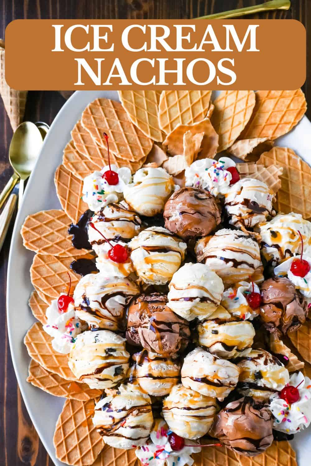 Ice cream nachos are a yummy dessert that combines the crunch of waffle cone pieces with scoops of your favorite ice cream, topped with a variety of delicious toppings like chocolate fudge, caramel, whipped cream, and cherries. This fun and creative ice cream treat is perfect for sharing!