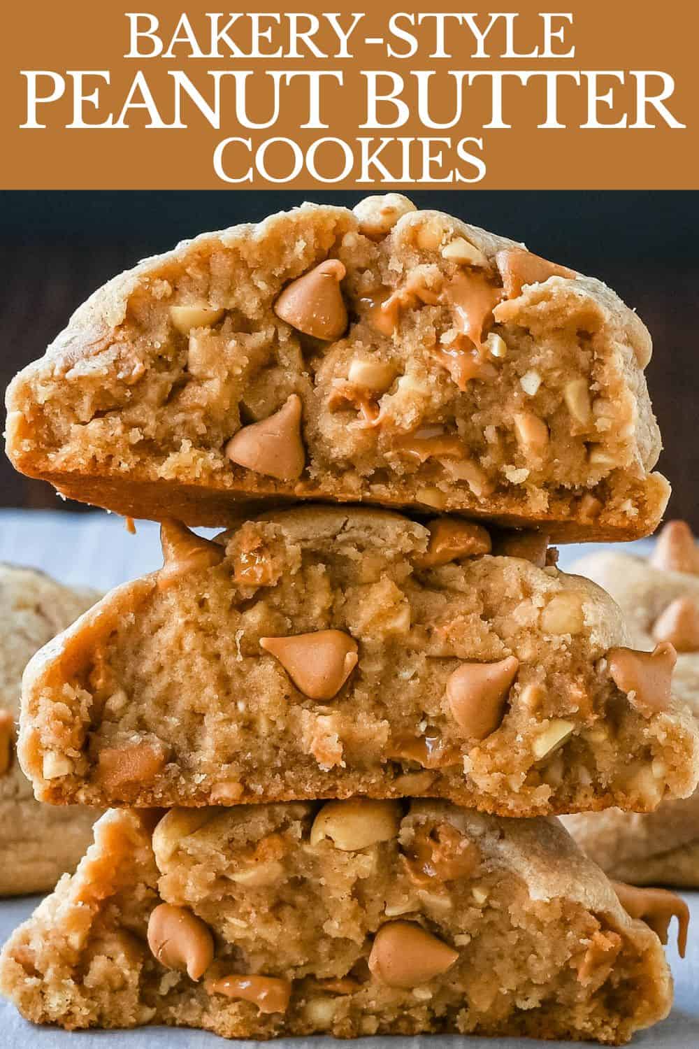 How to make soft, chewy, thick bakery-style peanut butter cookies with peanut butter chips for the perfect peanut butter flavor. If you love peanut butter, you are going to love these thick peanut butter cookies.