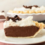 This is the best Chocolate Cream Pie recipe made with decadent chocolate custard in a flaky, buttery crust and topped with homemade whipped cream and chocolate shavings. You will love this chocolate pie recipe!