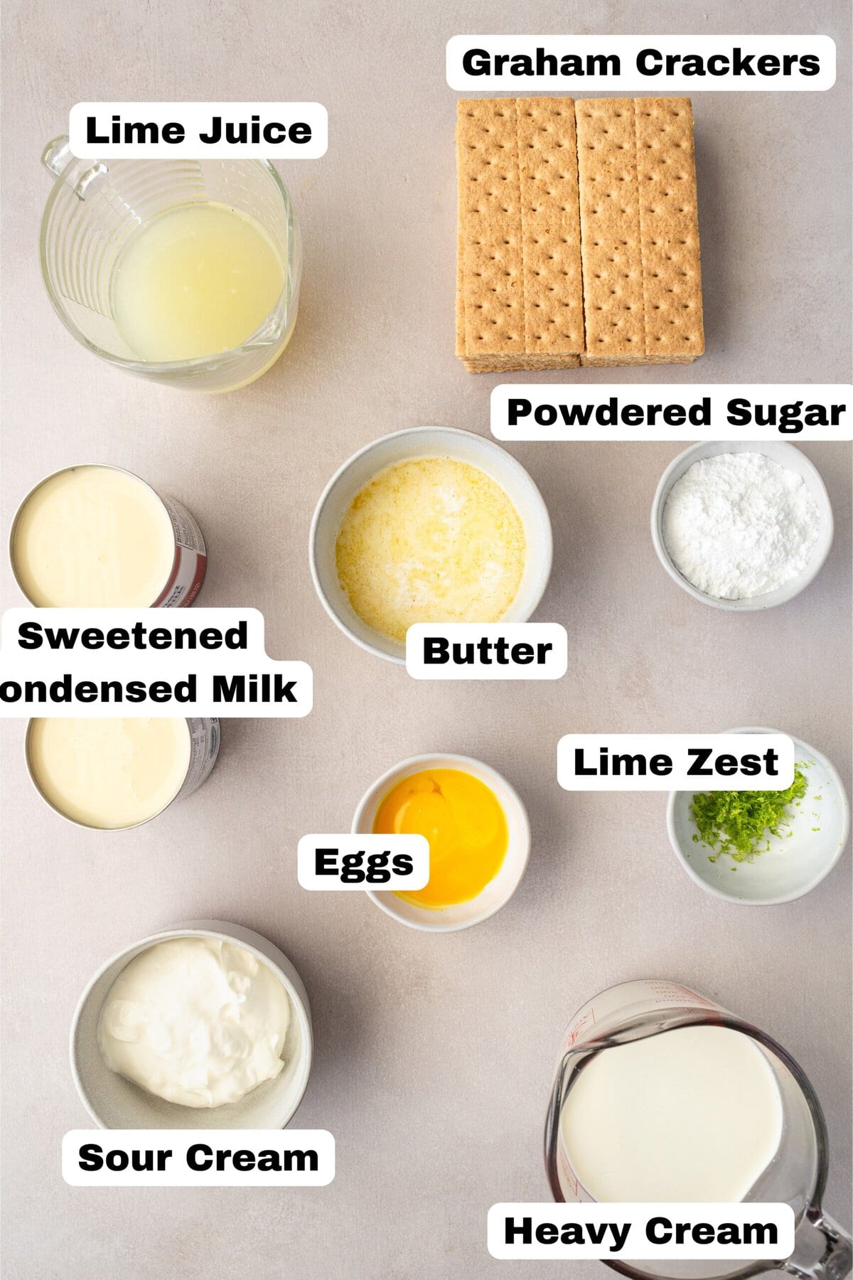 Key Lime Pie Ingredients. What ingredients you need to make homemade key lime pie with graham cracker crust.