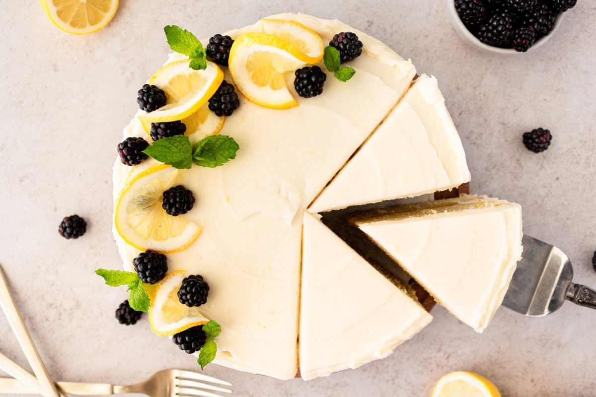 This 5-star rated lemon olive oil cake with cream cheese frosting is one of the most popular cake recipes. It is moist, fluffy, with the perfect amount of lemon flavor. The cream cheese frosting puts it over the top. This is the best lemon olive oil cake recipe!