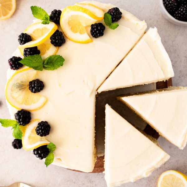 This 5-star rated lemon olive oil cake with cream cheese frosting is one of the most popular cake recipes. It is moist, fluffy, with the perfect amount of lemon flavor. The cream cheese frosting puts it over the top. This is the best lemon olive oil cake recipe!