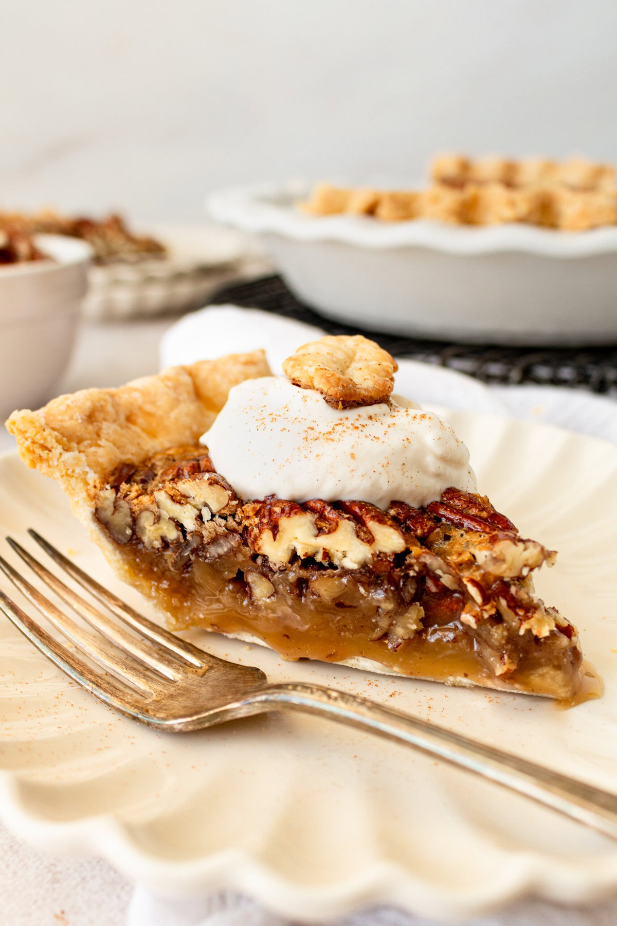 This is the best pecan pie recipe made with a rich, gooey filling with the crunchy, nutty goodness of toasted pecans. It pairs perfectly with a homemade buttery, flaky pie crust. The filling is a sweet blend of brown sugar, eggs, and vanilla, which creates a silky texture that melts in your mouth. You will love this easy pecan pie recipe!