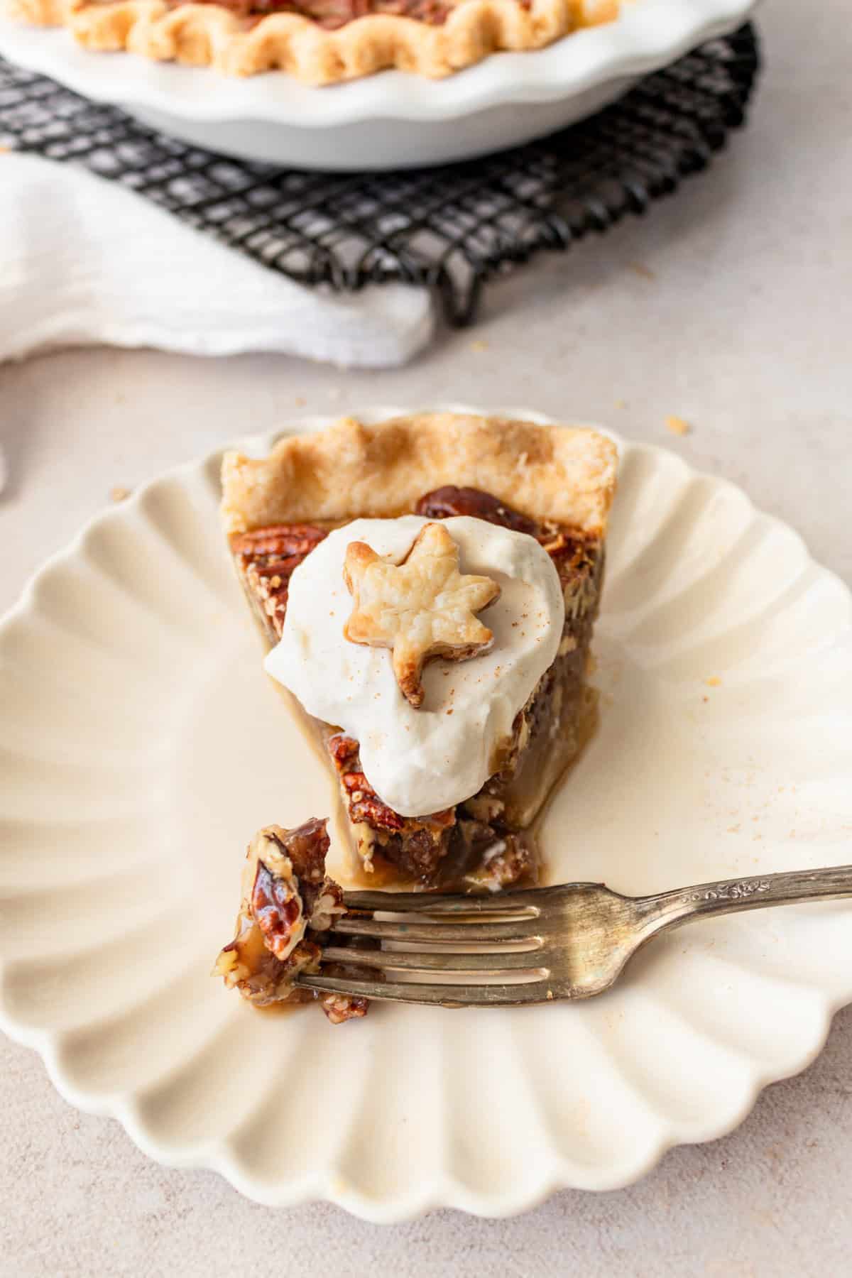 This is the best pecan pie recipe made with a rich, gooey filling with the crunchy, nutty goodness of toasted pecans. It pairs perfectly with a homemade buttery, flaky pie crust. The filling is a sweet blend of brown sugar, eggs, and vanilla, which creates a silky texture that melts in your mouth. You will love this easy pecan pie recipe!