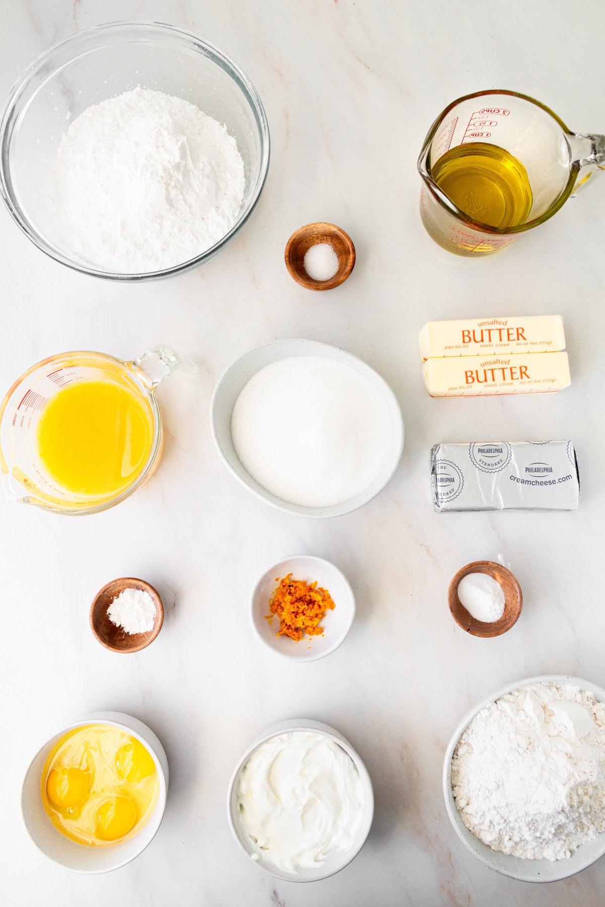 Orange Cake Ingredients. What ingredients you need to make a homemade orange cake with orange frosting.