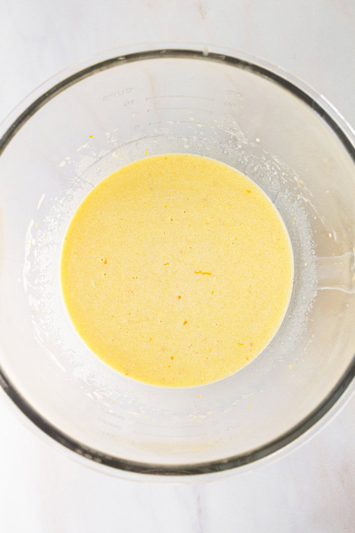 Orange Cake Batter with fresh orange juice and orange zest.