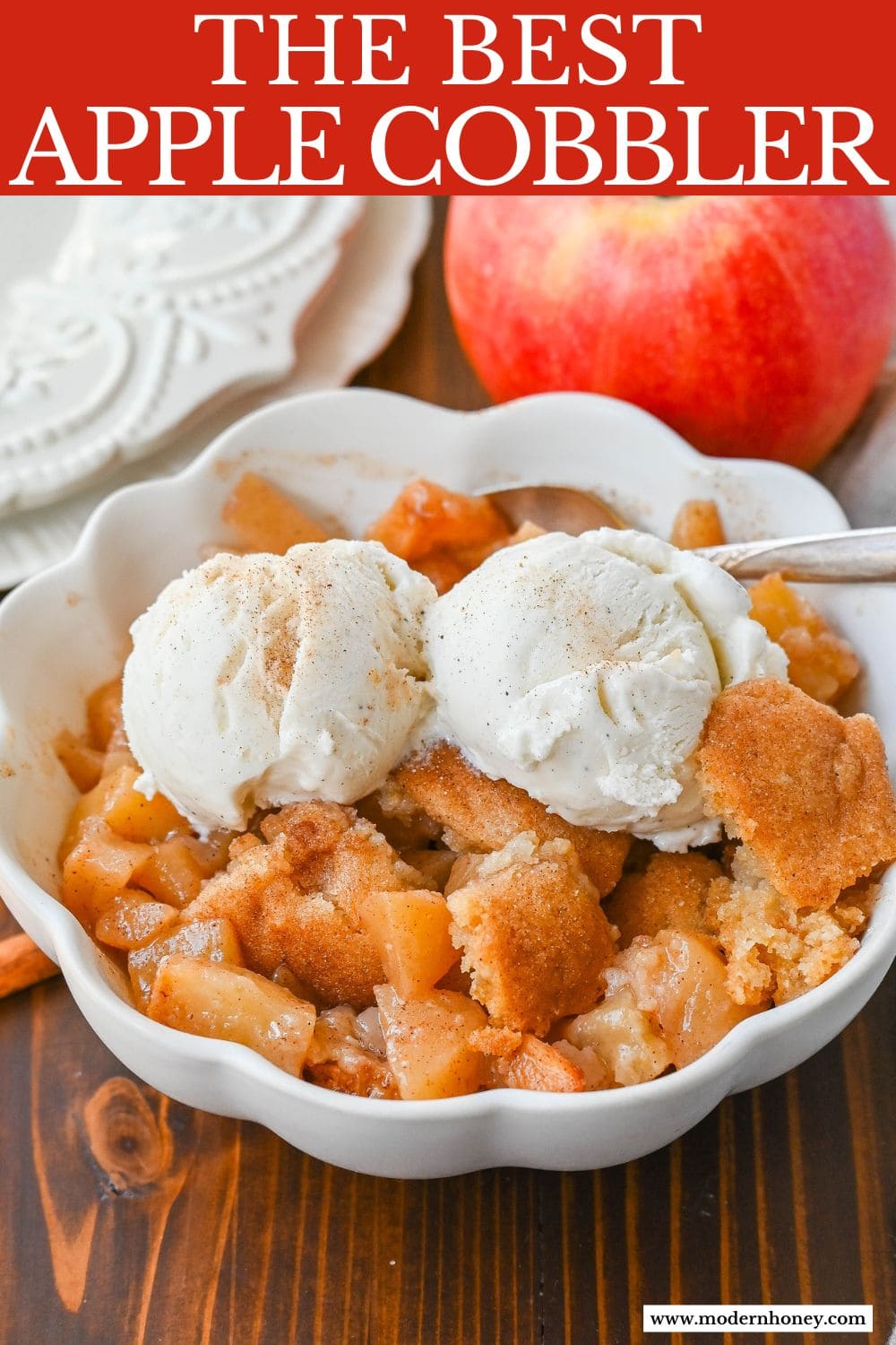 This Apple Cobbler recipe is made with fresh apples sauteed with butter, cinnamon, brown sugar, and apple cider and then baked with the most perfect topping that is sweet, crisp, and pairs perfectly with the fresh apples. This is the best apple cobbler recipe!