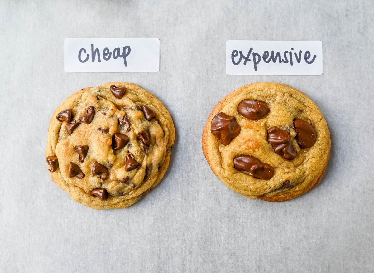 Do ingredients matter? Brand vs Generic and Expensive vs Cheap Ingredients in chocolate chip cookies. This is a comprehensive study to see if ingredients matter and make a difference in baking chocolate chip cookies. We take generic vs brand ingredients to see how it affects baking cookies. Does cheap vs expensive ingredients make a difference in cookies?