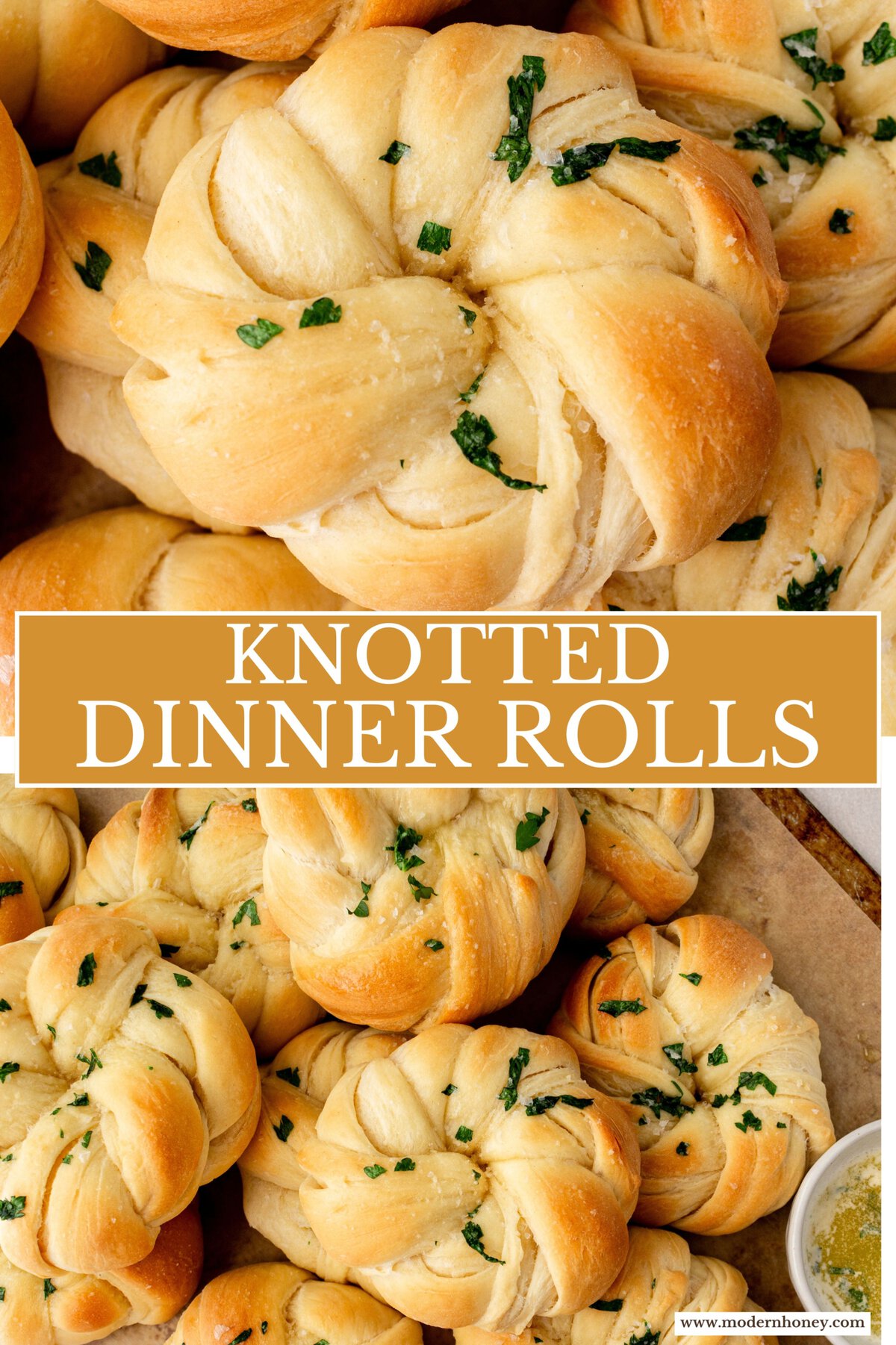 Buttery, fluffy homemade rolls tied in knot and brushed with butter. The perfect knotted rolls recipe! This recipe can also be used to make homemade garlic knots with garlic butter.