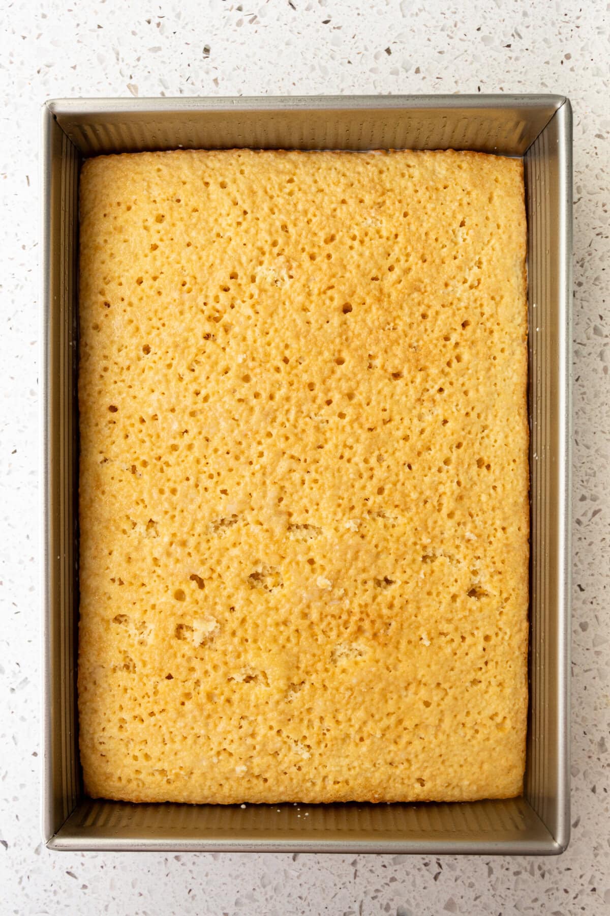 Poke holes in sponge cake for tres leches cake.