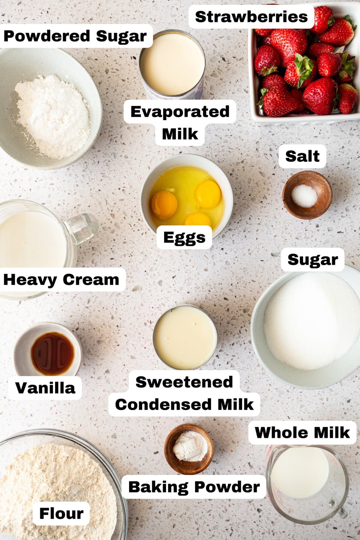 Tres Leches Cake Ingredients. What ingredients to you need to make homemade tres leches cake.