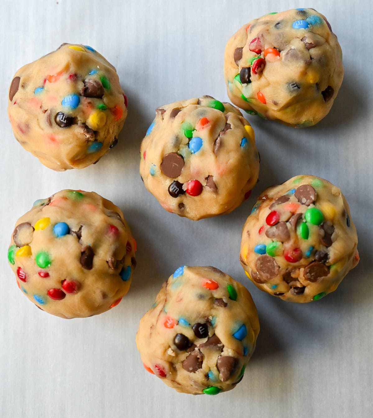 M&M Nutella Lava Cookie Dough Balls, about 5 ounces. Nutella stuffed cookies.