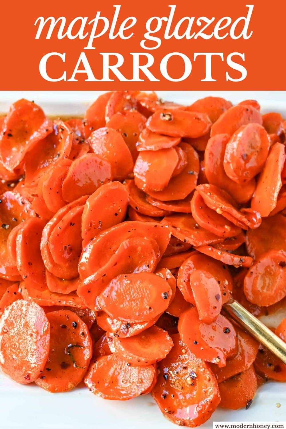 These Roasted Carrots with a Maple Brown Sugar Glaze are carrots roasted in butter, real maple syrup, brown sugar, and a touch of red pepper flakes. These maple glazed carrots are sweet and savory and a perfect side dish recipe.