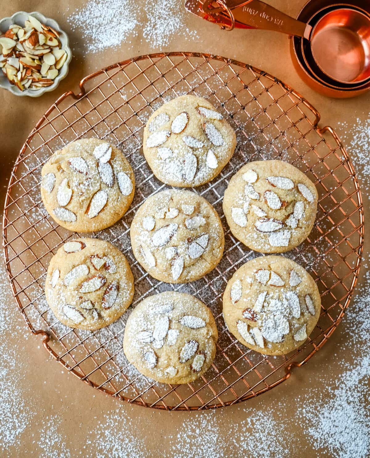 Almond Croissant Cookies on cooling rack