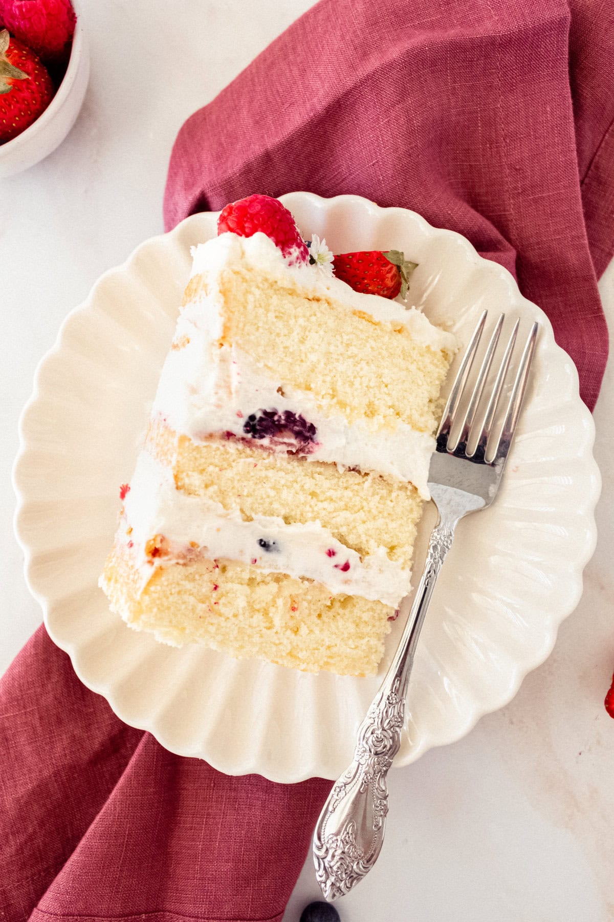 Chantilly Cake Recipe. Homemade moist yellow cake layered with fluffy sweet cream cheese whipped cream frosting and fresh berries. This Chantilly Cake is famous at Whole Foods and here's my copycat version so you can make it at home. This is the best Chantilly Cake recipe!