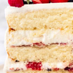 Chantilly Cake Recipe. Homemade moist yellow cake layered with fluffy sweet cream cheese whipped cream frosting and fresh berries. This Chantilly Cake is famous at Whole Foods and here's my copycat version so you can make it at home. This is the best Chantilly Cake recipe!