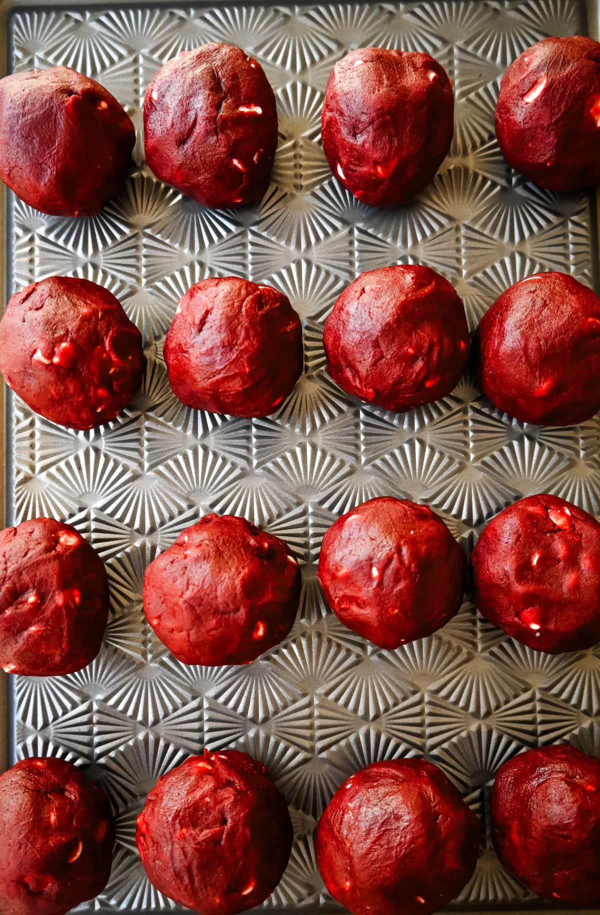 Cheesecake Stuffed Red Velvet Cookie Dough Balls