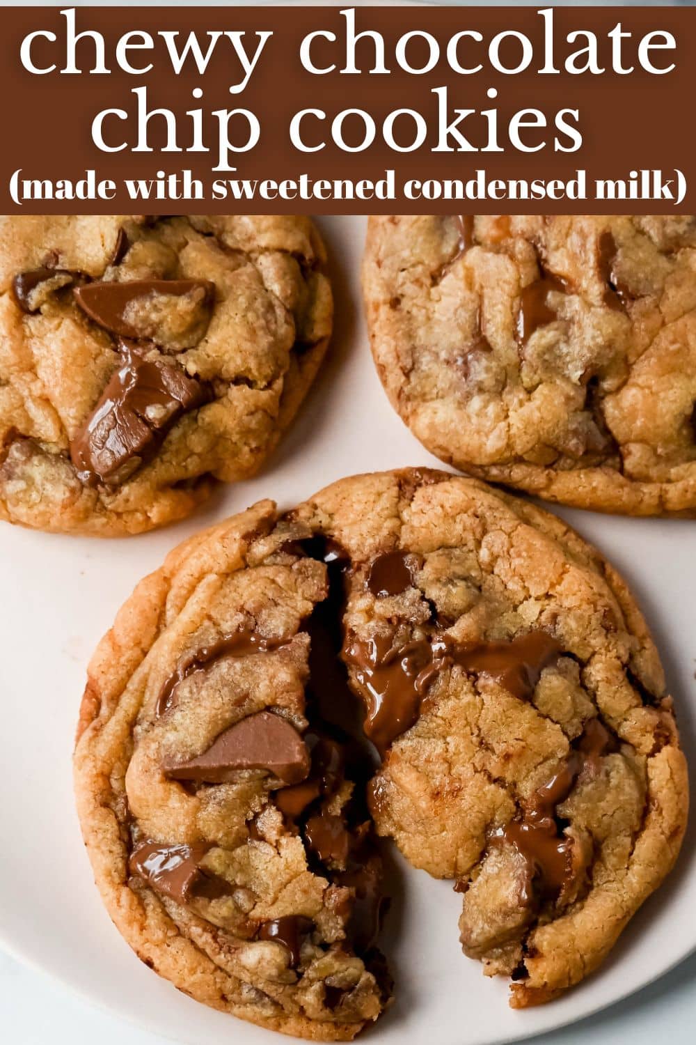 Chewy Chocolate Chip Cookies (with sweetened condensed milk). This chewy chocolate chip cookie recipe is made with a secret, special ingredient, sweetened condensed milk, that gives it the perfect chewy texture and caramel notes. This is an easy sweetened condensed milk chocolate chip cookie recipe!