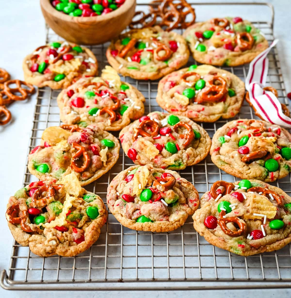 Christmas Kitchen Sink Cookies on a cooling rack.