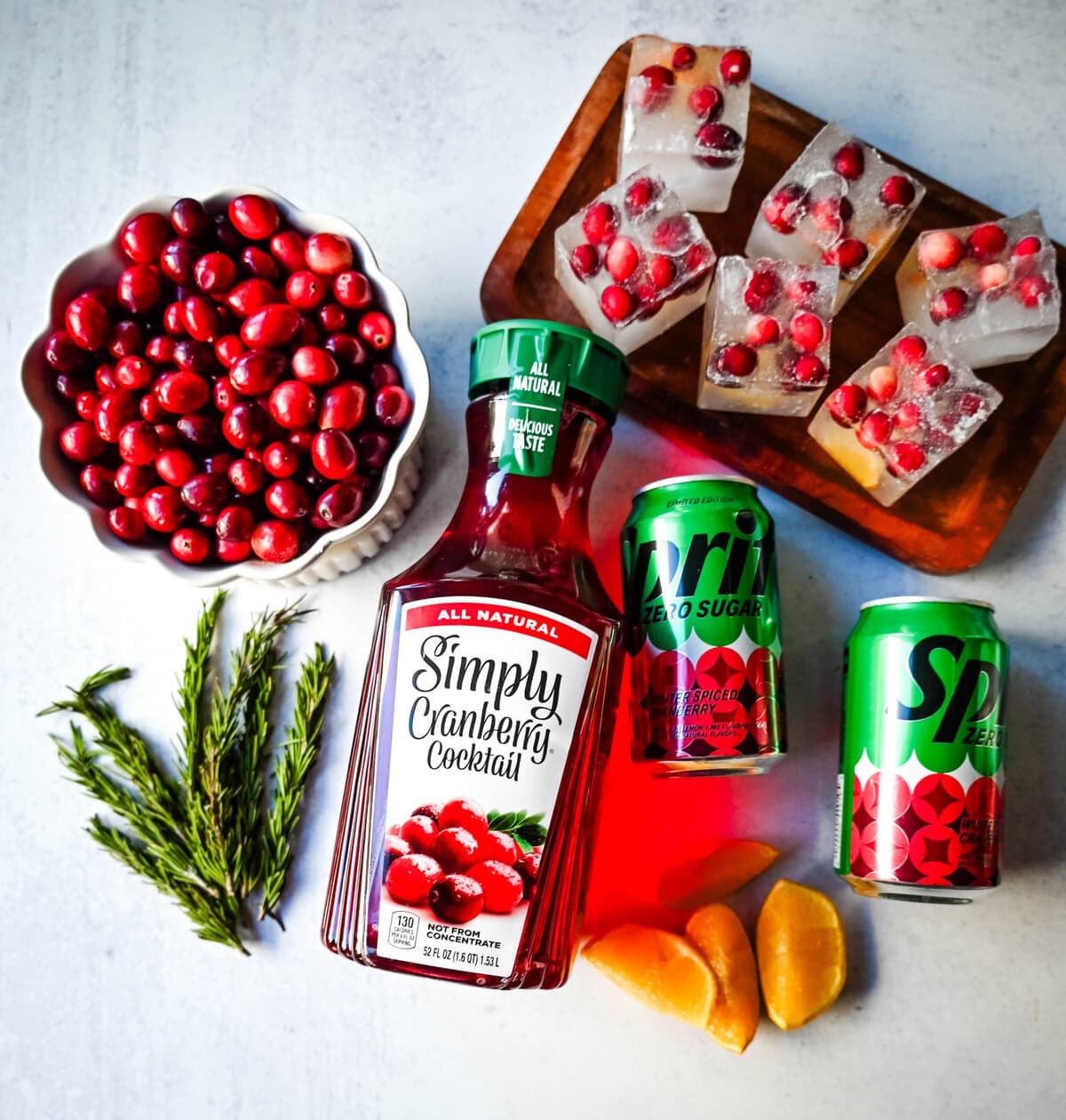 Cranberry Mocktail Ingredients. What ingredients do you need to make a holiday mocktail. Cranberry juice and cranberry sprite.