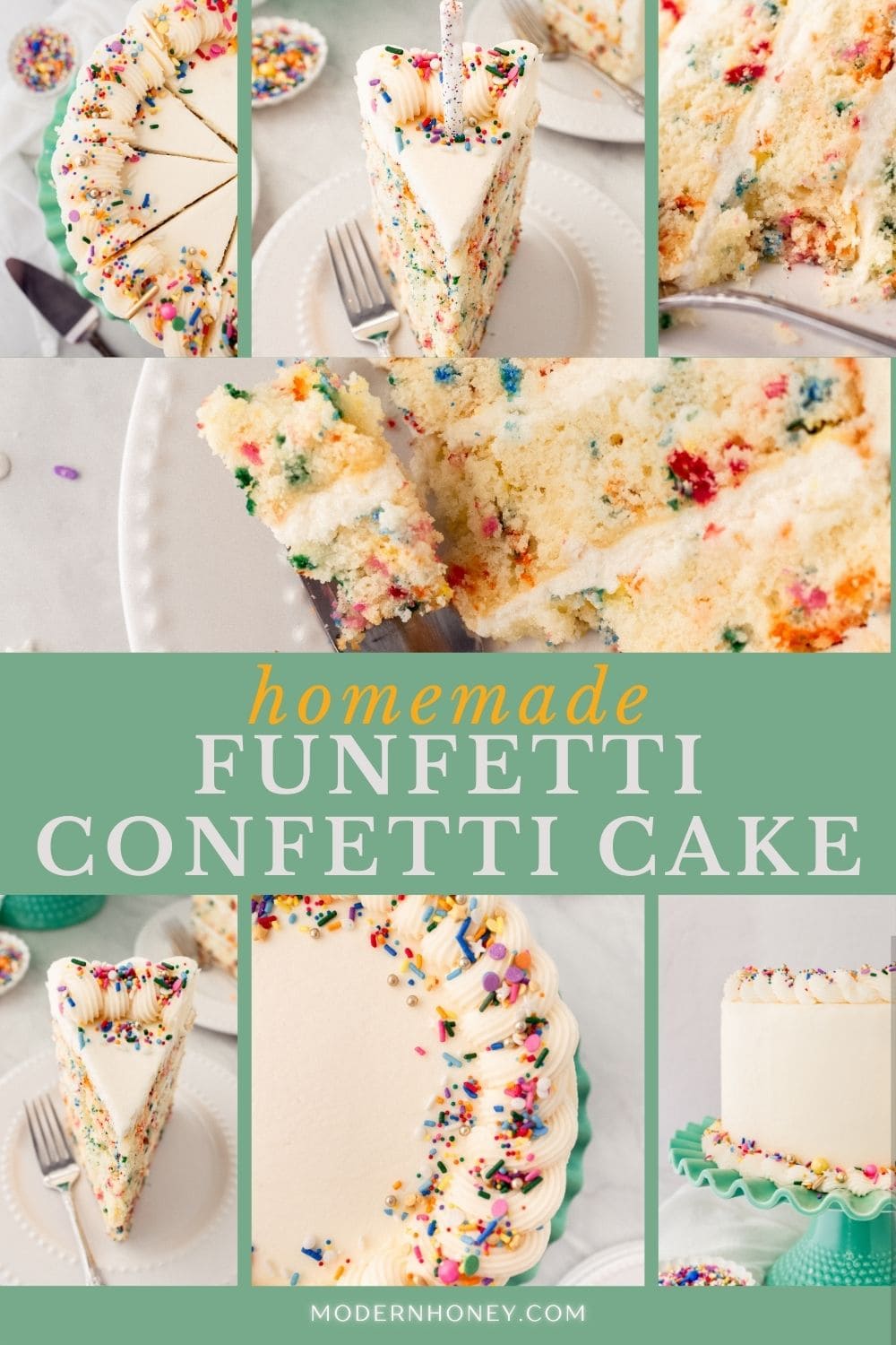 A fluffy homemade Funfetti birthday cake with rainbow sprinkles topped with a light cream cheese buttercream frosting and an array of sprinkles. This Confetti Cake recipe is the perfect birthday cake!