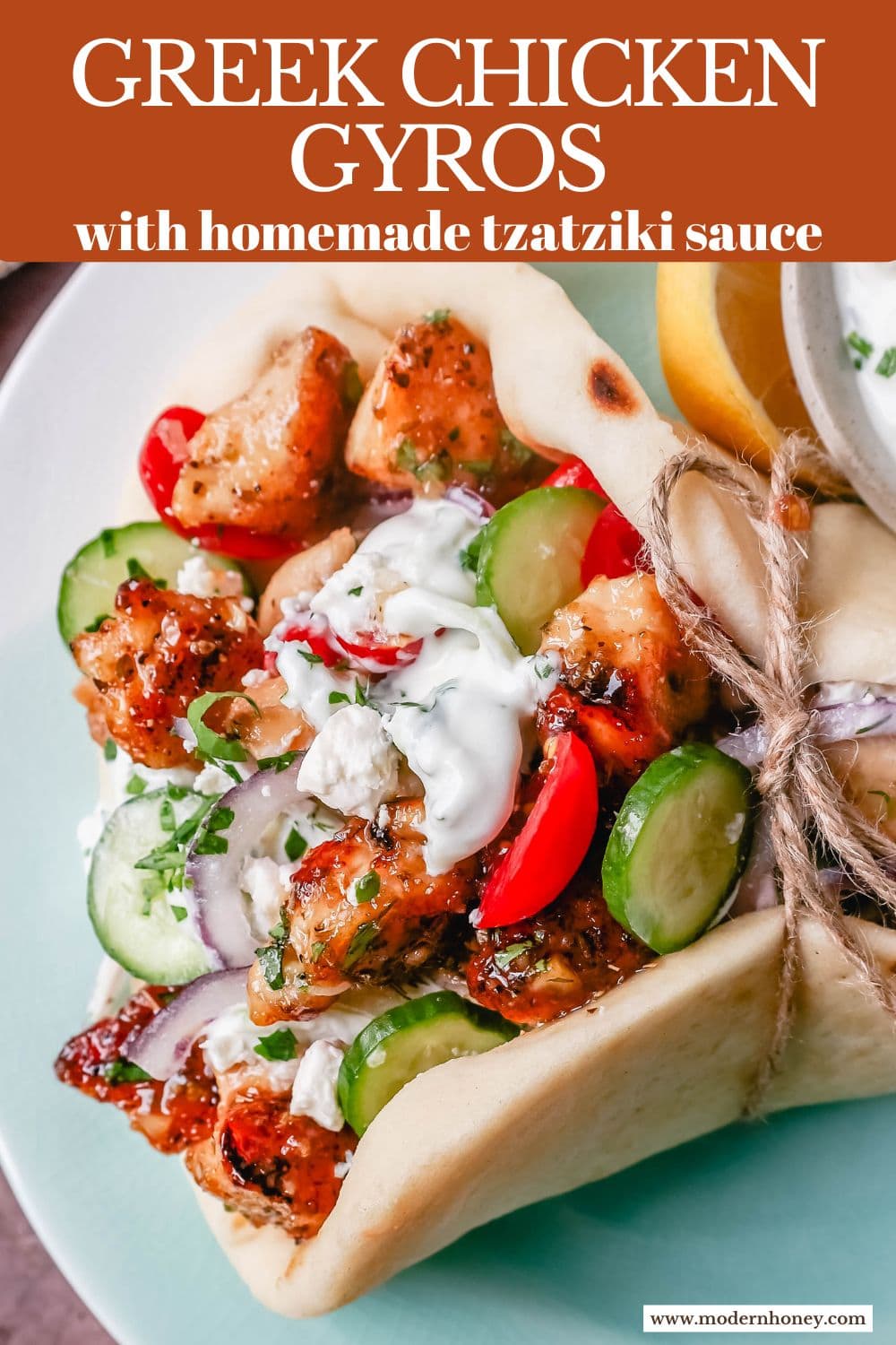 Greek Chicken Gyros with homemade tzatziki sauce. If you’re craving the vibrant flavors of the Mediterranean, chicken gyros with tzatziki sauce are the perfect choice. Tender, seasoned chicken, tangy tzatziki sauce, fresh greek salad, and soft, pillowy pita bread pair perfectly together. This is such a popular dinner recipe!