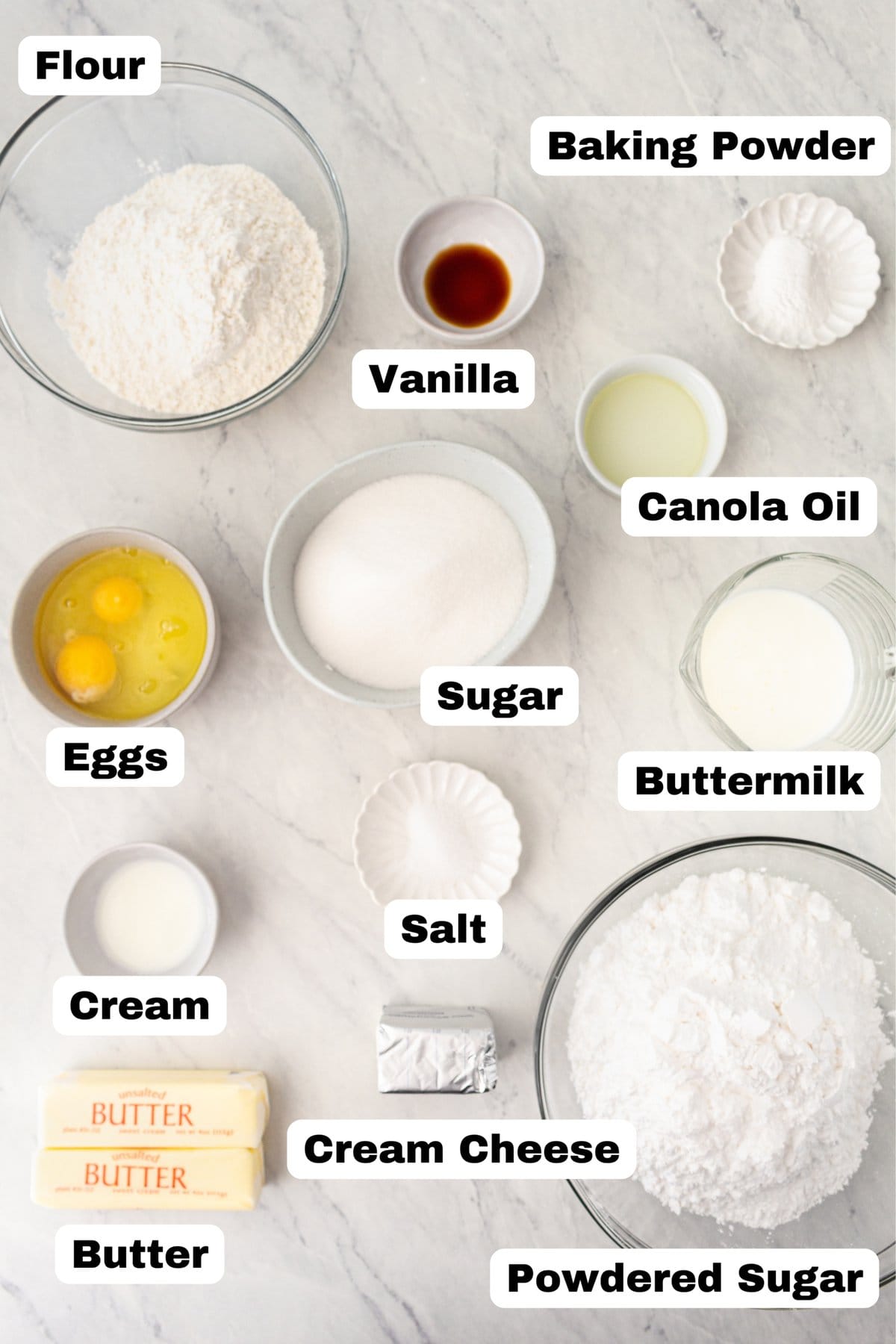 Vanilla Cake Ingredients. What ingredients you need to make homemade vanilla cake.